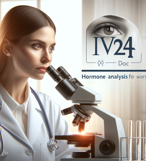 DALL·E 2023-11-26 13.43.28 - Create an image for the IV-doc24 website that represents the Hormone Analysis service for women. The image should include a professional female scient